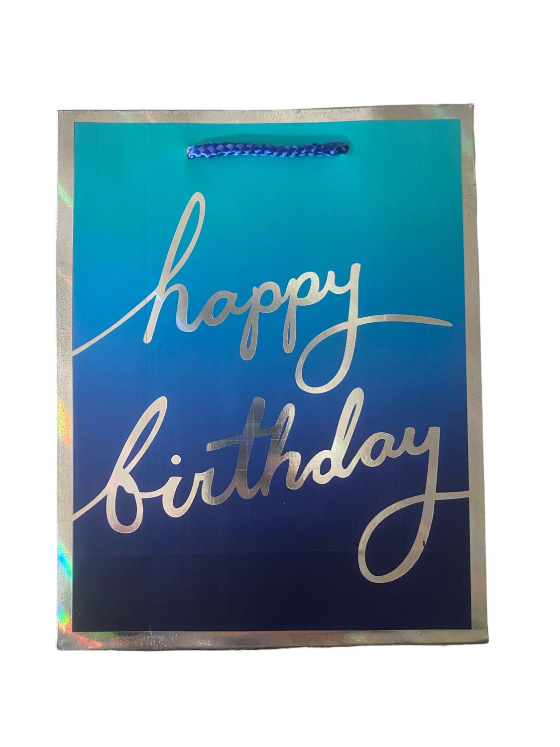 Happy Birthday Silver Boarders Blue Small Gift Bag