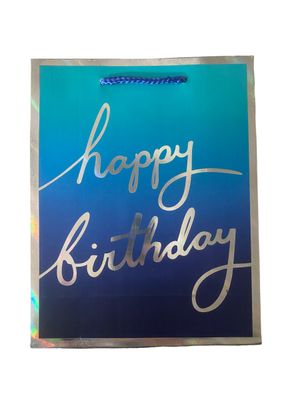 Happy Birthday Silver Boarders Blue Large Gift Bag PK3 (R17.50 Each)
