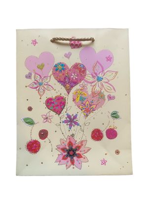 Hearts and Flowers White Medium Gift Bag PK3 (R15.50 Each)