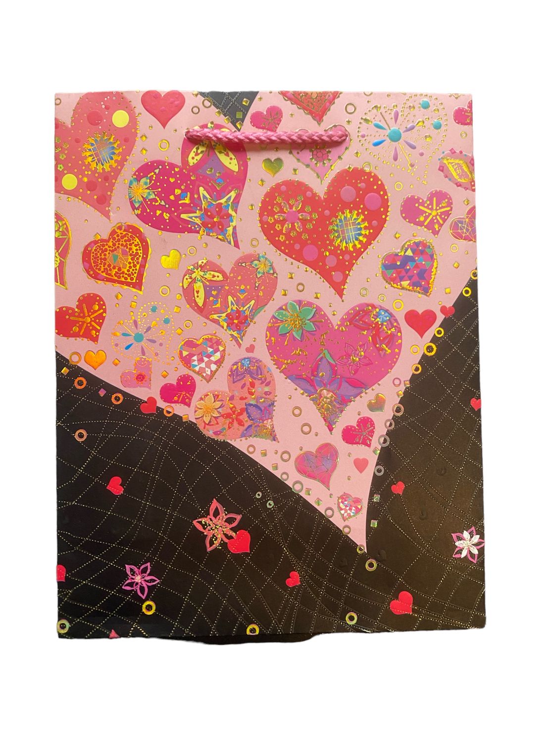 Hearts and Flowers Black Medium Gift Bag PK3 (R15.50 Each)