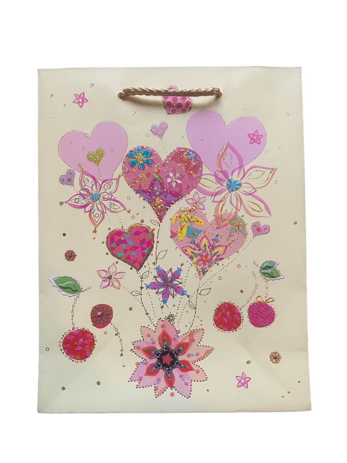 Hearts and Flowers White Small Gift Bag PK3 (R10.50 Each)