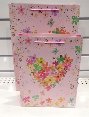 Heart Flowers Pink Large Gift Bag PK3 (R17.50 Each)