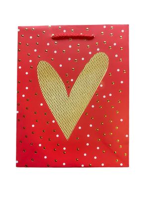 Gold Heart Red Polka Dot Large Gift Bag  PK3 (R20 Each)