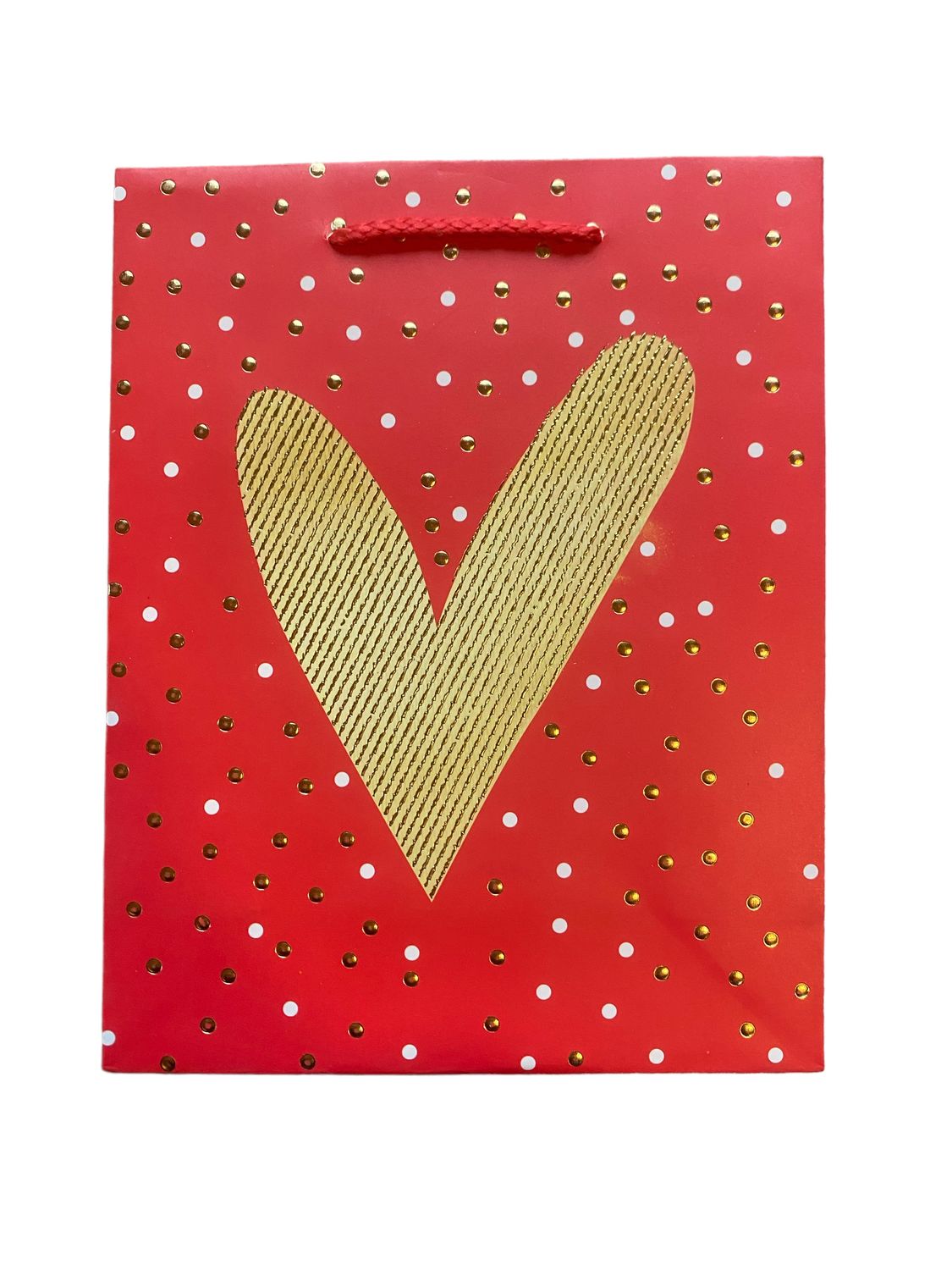 Gold Heart Red Polka Dot Medium Gift Bag PK3 (R15.50 Each)