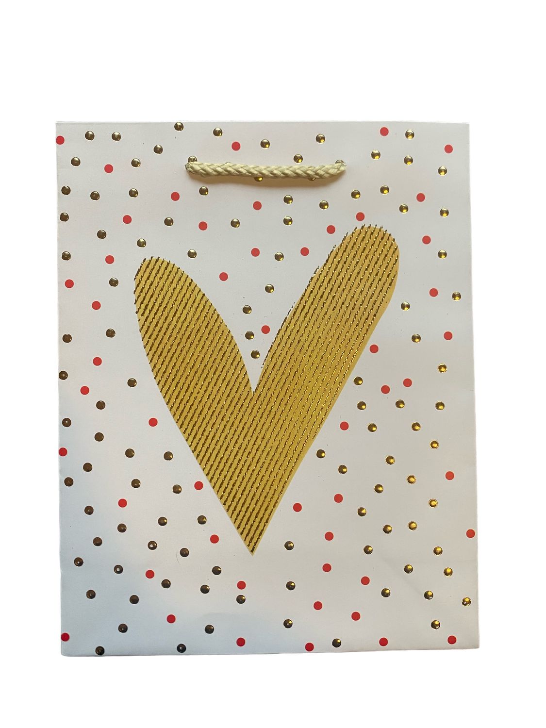 Gold Heart White Polka Dot Medium Gift Bag  PK3 (R15.50 Each)