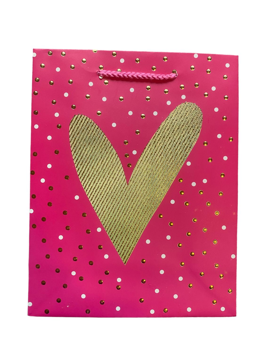 Gold Heart Pink Polka Dot Small Gift Bag PK3 (R10.50 Each)