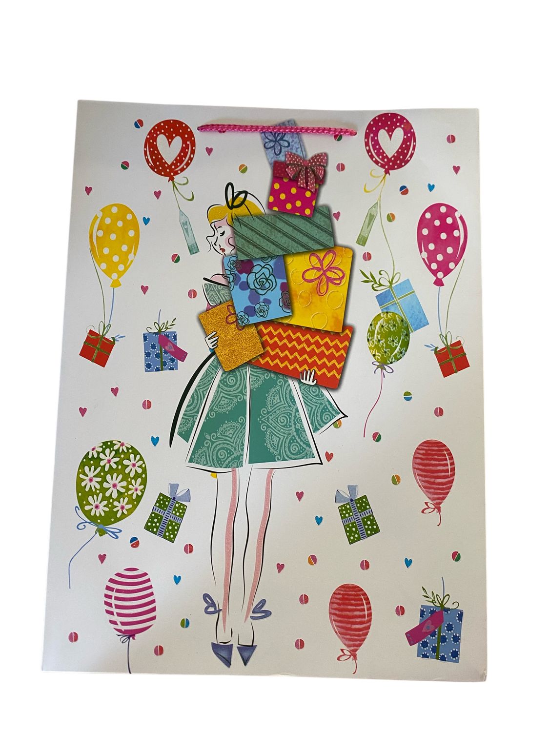 Girl With Presents And Balloons Large Gift Bag PK3 (R17.50 Each)