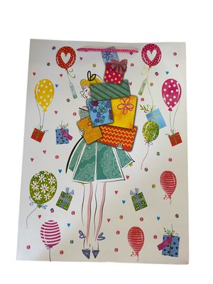 Girl With Presents And Balloons Large Gift Bag PK3 (R17.50 Each)