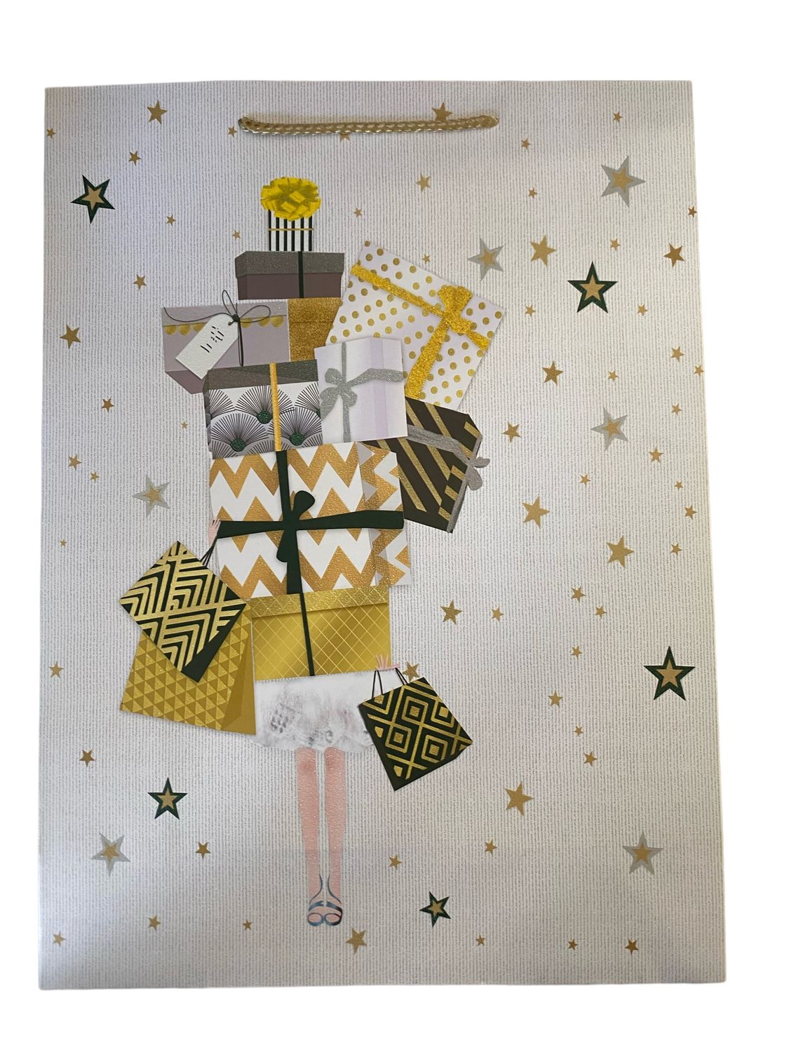 Girl With Presents Gold Large Gift Bag PK3 (R17.50 Each)