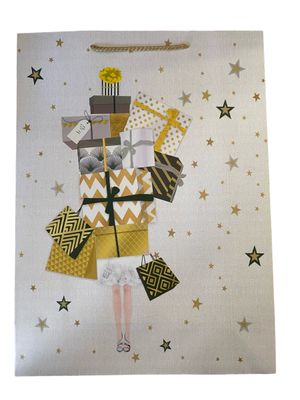 Girl With Presents Gold Large Gift Bag PK3 (R17.50 Each)