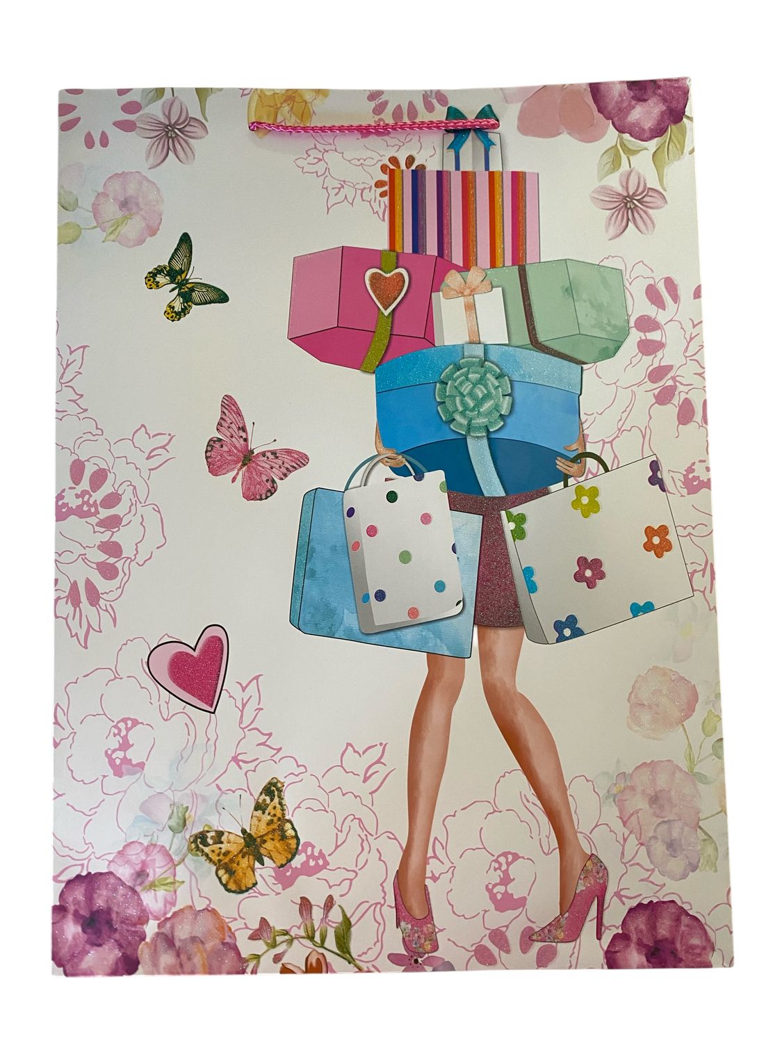 Girl With Presents And Butterflies Large Gift Bag PK3 (R17.50 Each)