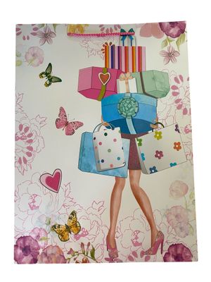 Girl With Presents And Butterflies Large Gift Bag PK3 (R17.50 Each)