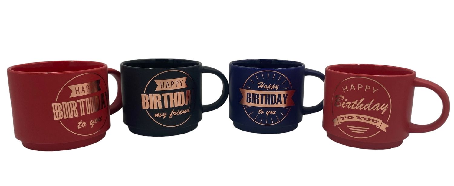 CERAMIC MUG - HAPPY BIRTHDAY SET OF 4