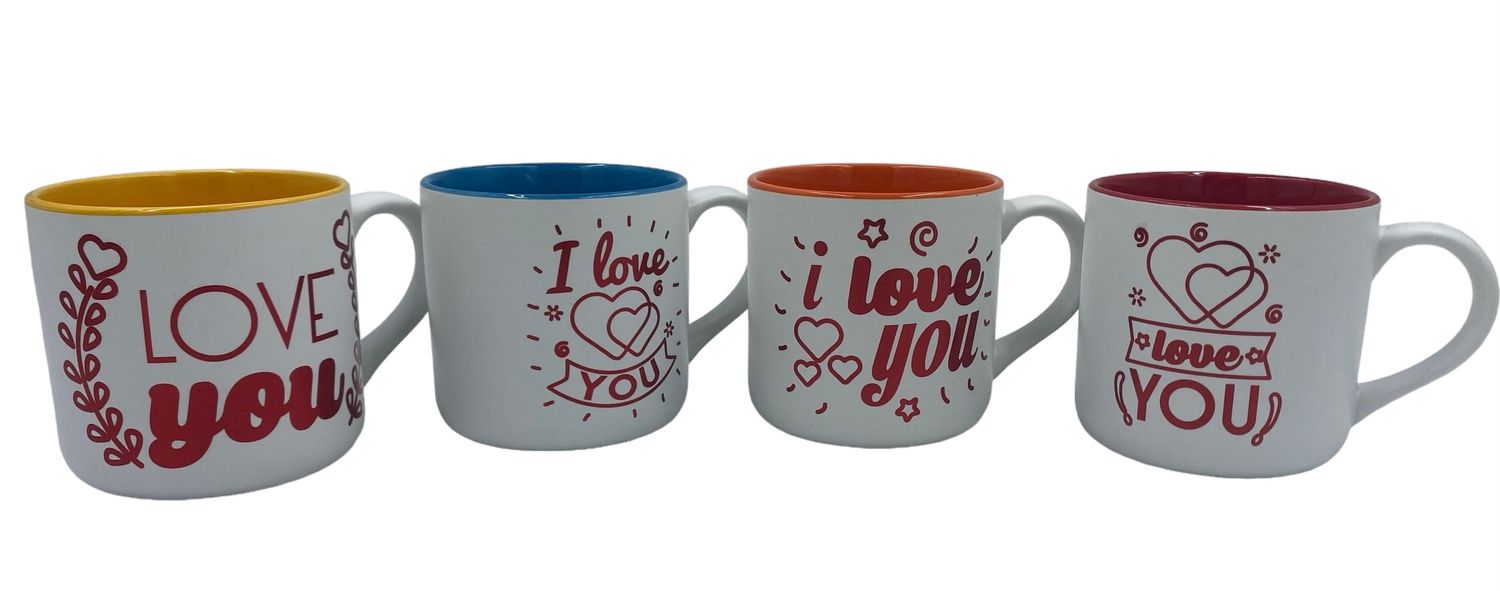 CERAMIC MUGS - WHITE I LOVE YOU MUGS- SET OF 6