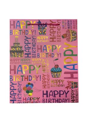 Happy Birthday Gift Bag - Pink - M (PK3 R15.50 EACH)