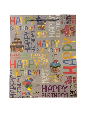 Happy Birthday Gift Bag - Grey (PK3 R15.50 EACH)