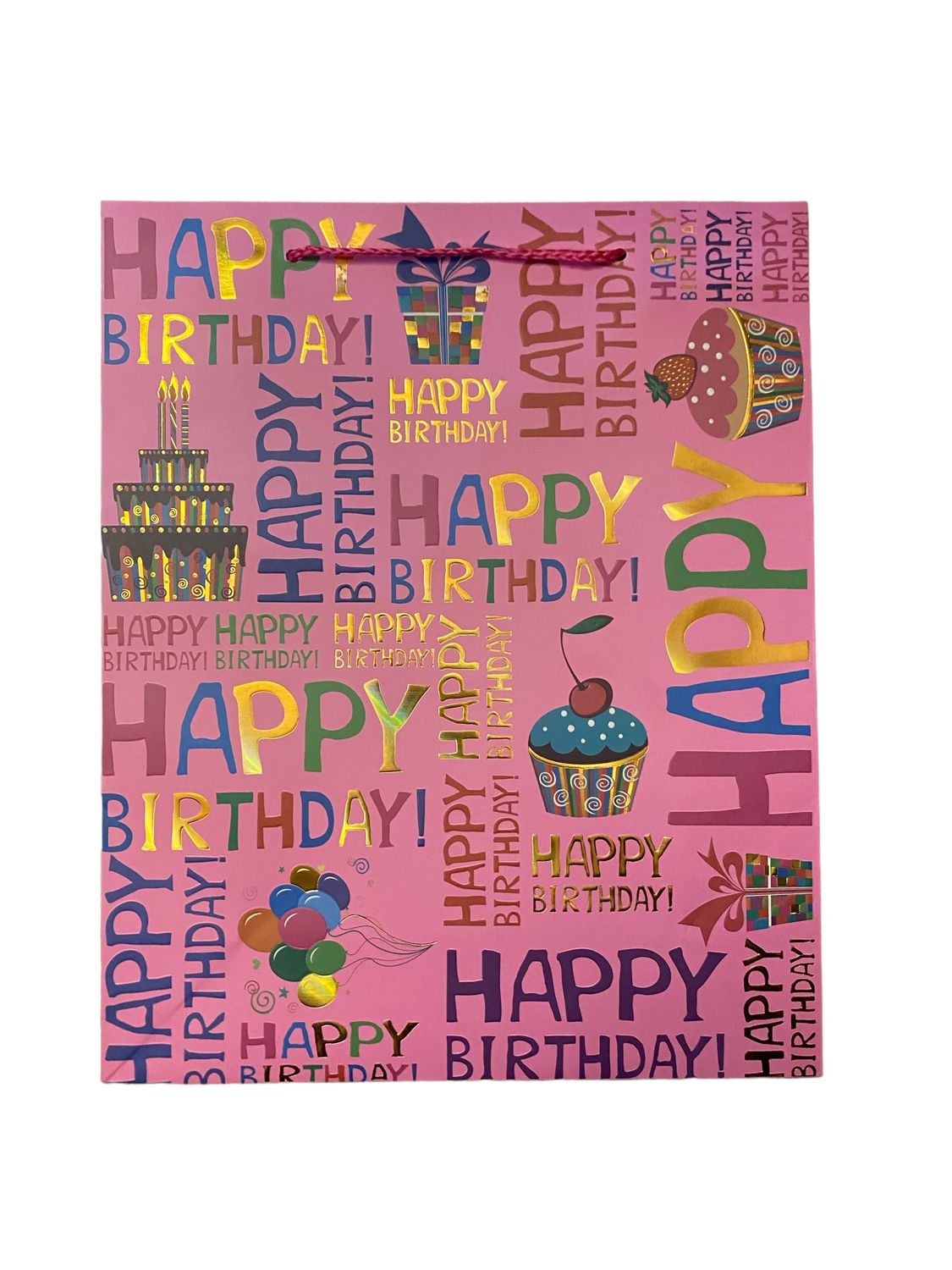 Happy Birthday Gift Bag - Pink - L (PK3 R20 EACH)