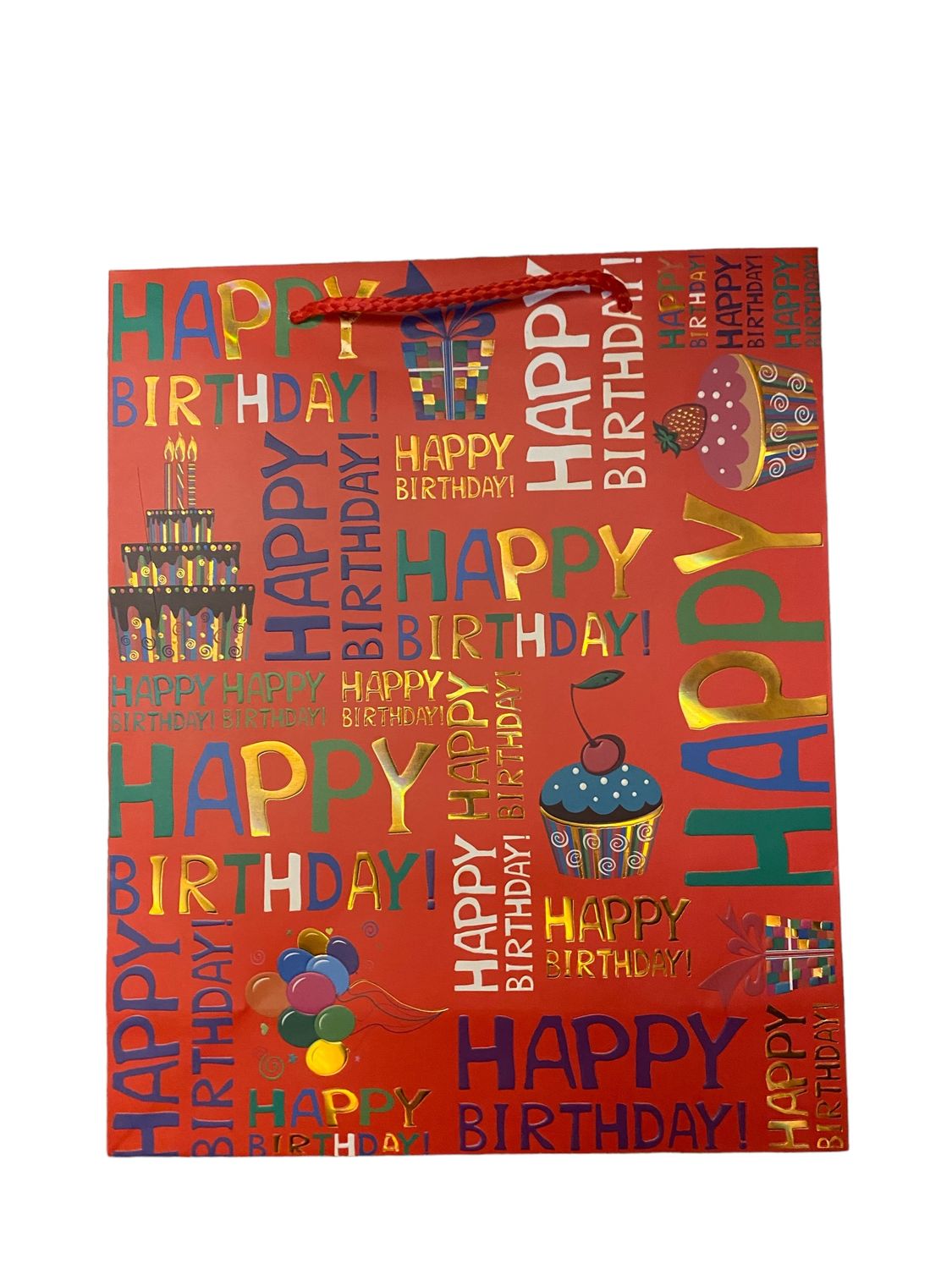 Happy Birthday Gift Bag - Red- L (PK3 R20 EACH)