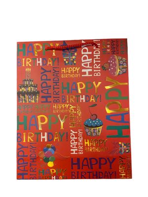 Happy Birthday Gift Bag - Red- L (PK3 R20 EACH)