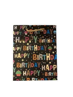 Black Multicoloured Happy Birthday Gift Bag - M (PK3 R13.50 EACH)