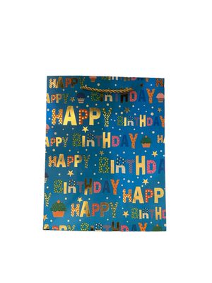 Blue Multicoloured Happy Birthday Gift Bags - L (PK3 R17.50 EACH)