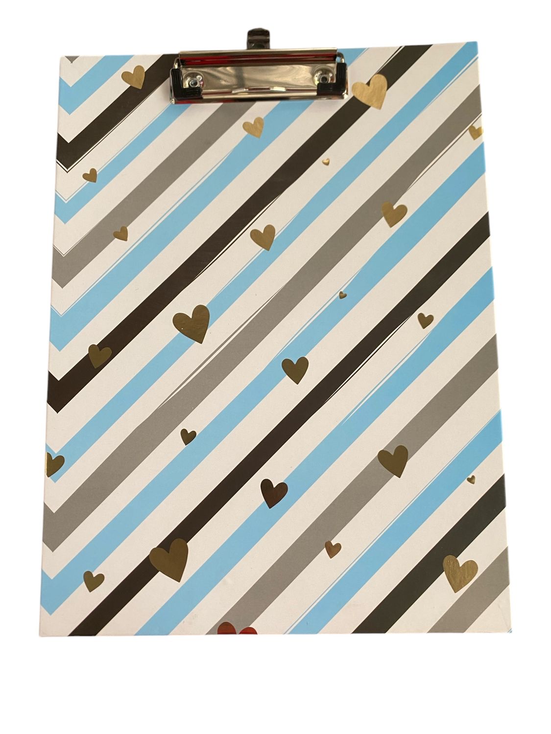 Clip Board diagonal lines with Hearts Blue