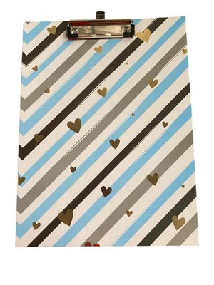 Clip Board diagonal lines with Hearts Blue