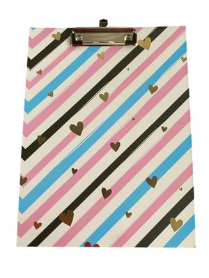 Clip Board diagonal lines with Hearts Pink