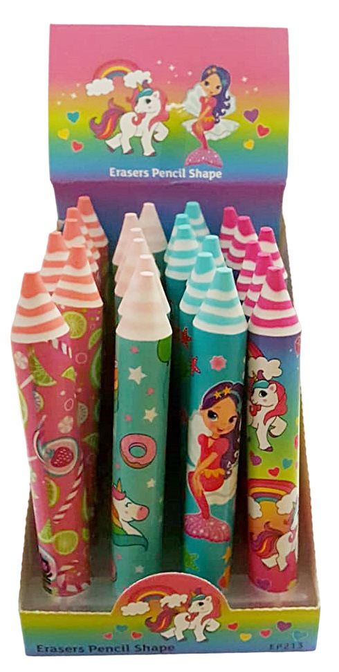Unicorn &amp; Mermaid Eraser Pencil Shape 24PC