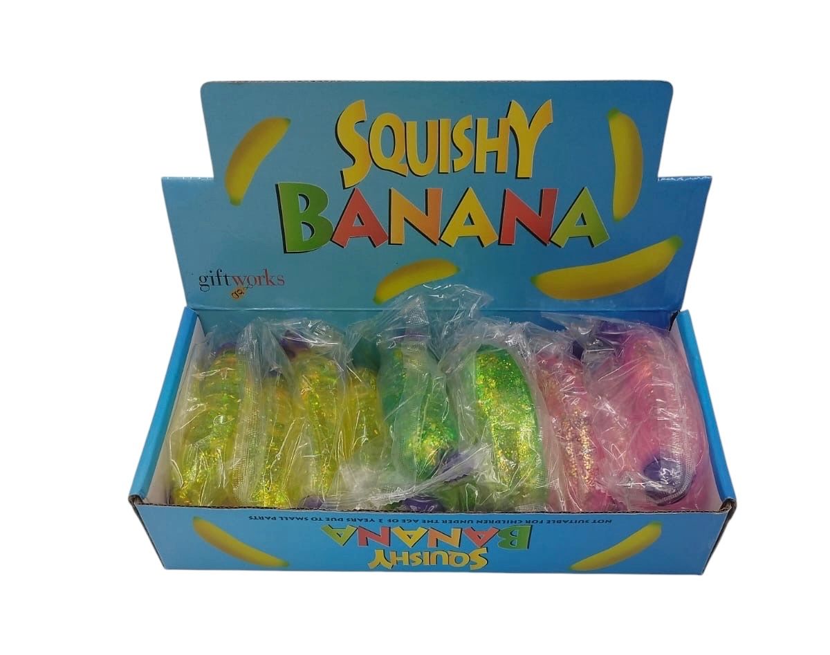 SQUISHY GLITTER BANANA 12PC