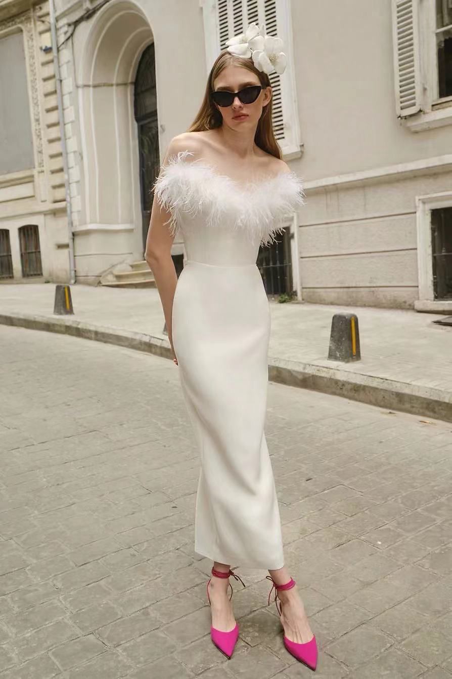 Elegante  Blanco Vestido Diseño Especial