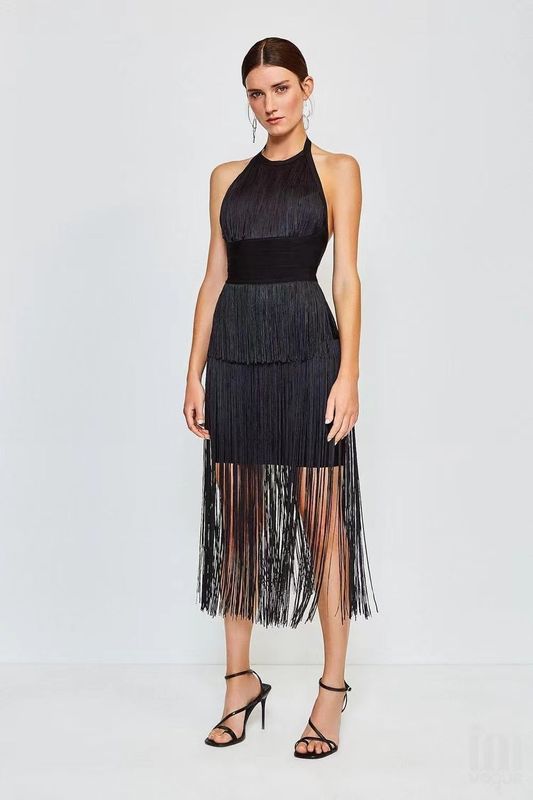 Mysterious Black Tassel Dress