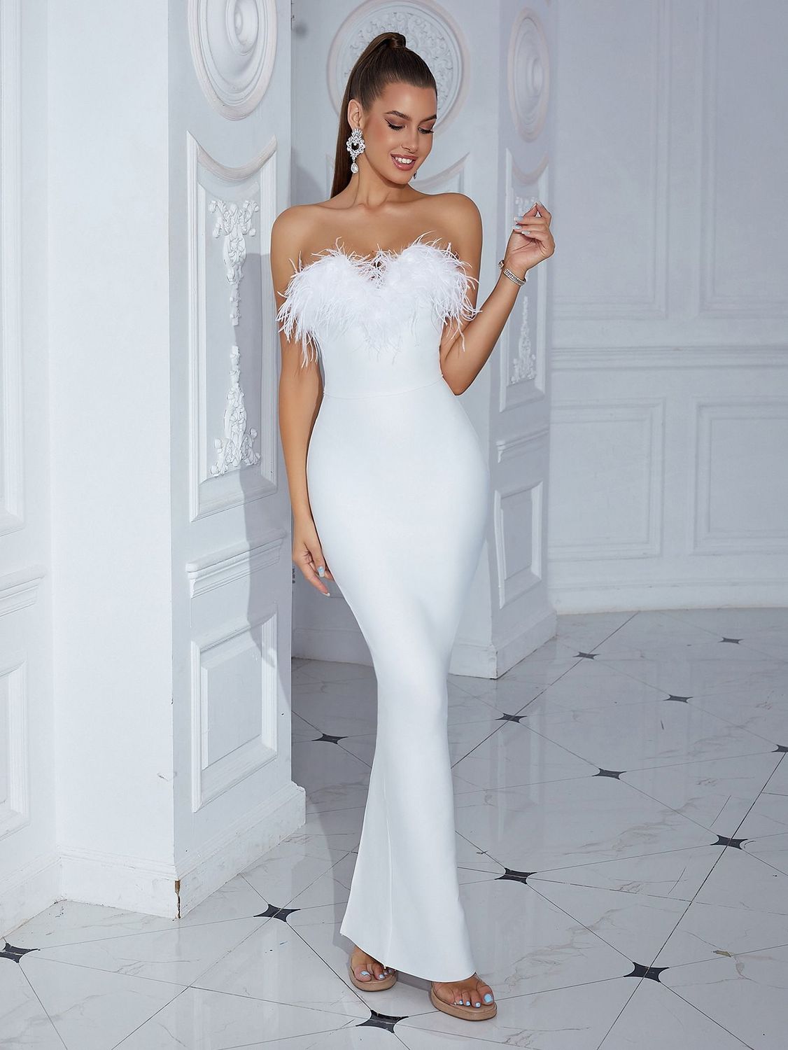 Clásico Q Elegante Vestido  Blanco