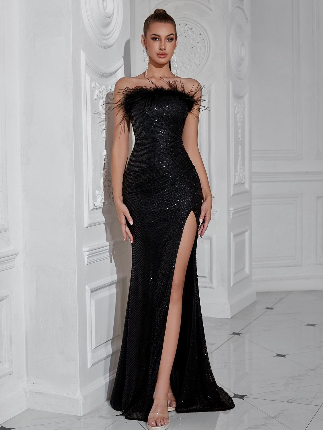 Clásico Negro  Elegante Vestido Especial Diseño