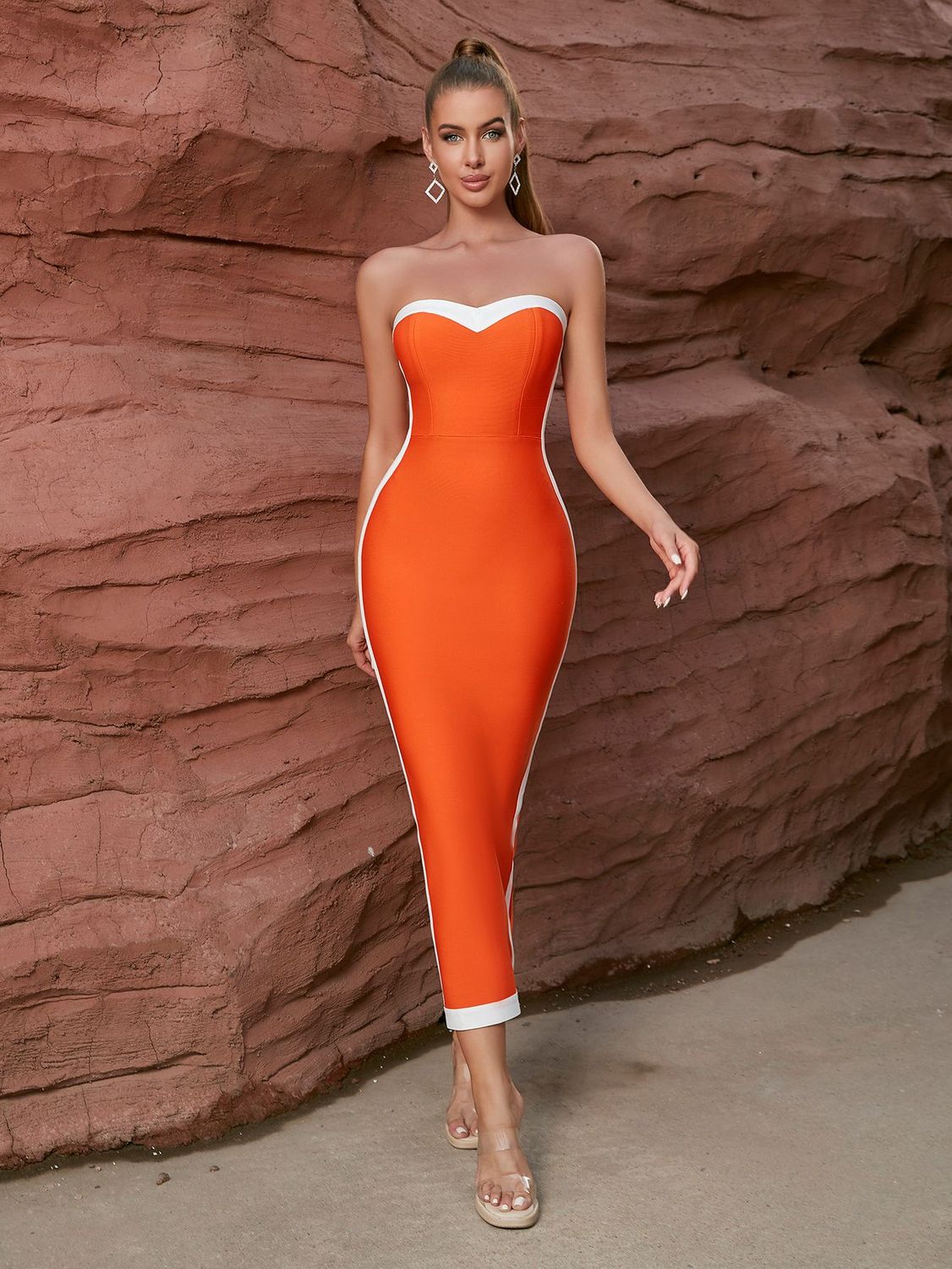 Clásico Naranja Elegante Vestido