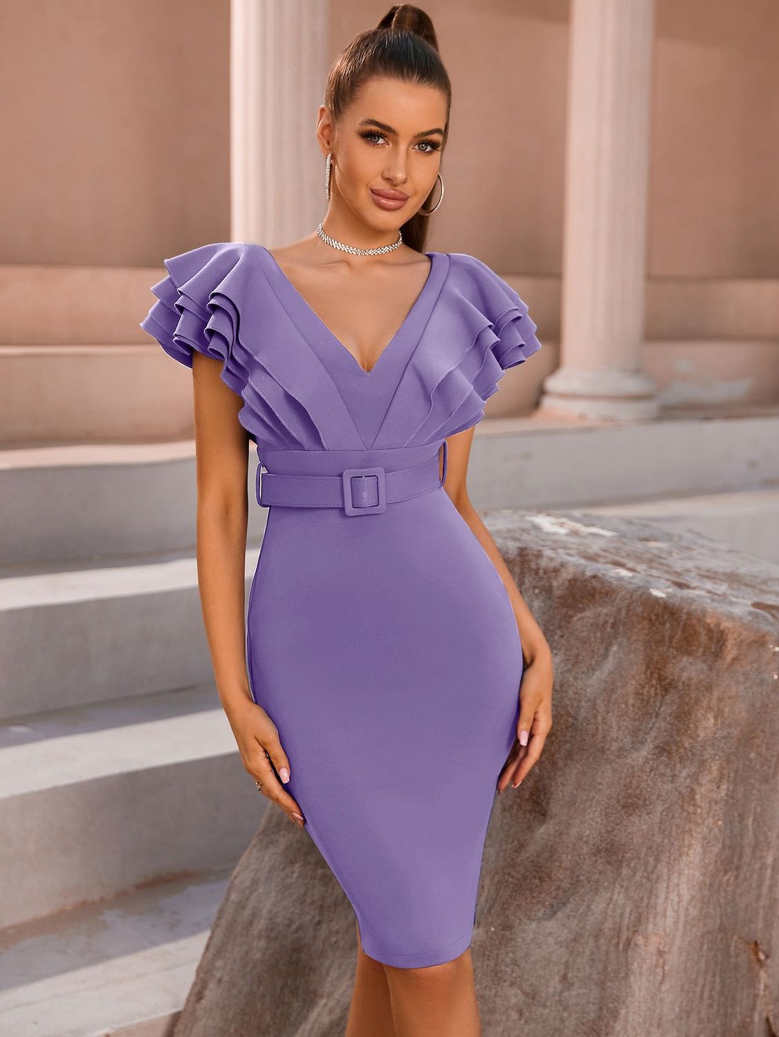 Clásico Morado  Elegante Vestido