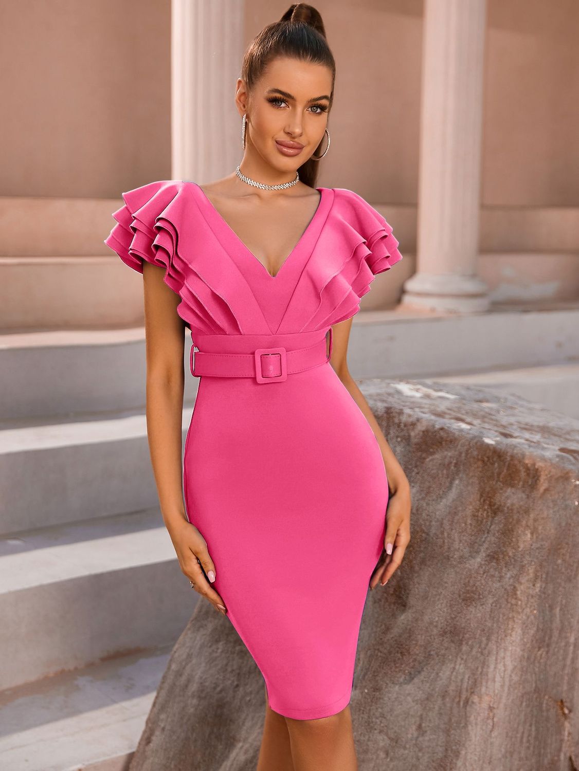 Clásico Rosa Elegante Vestido