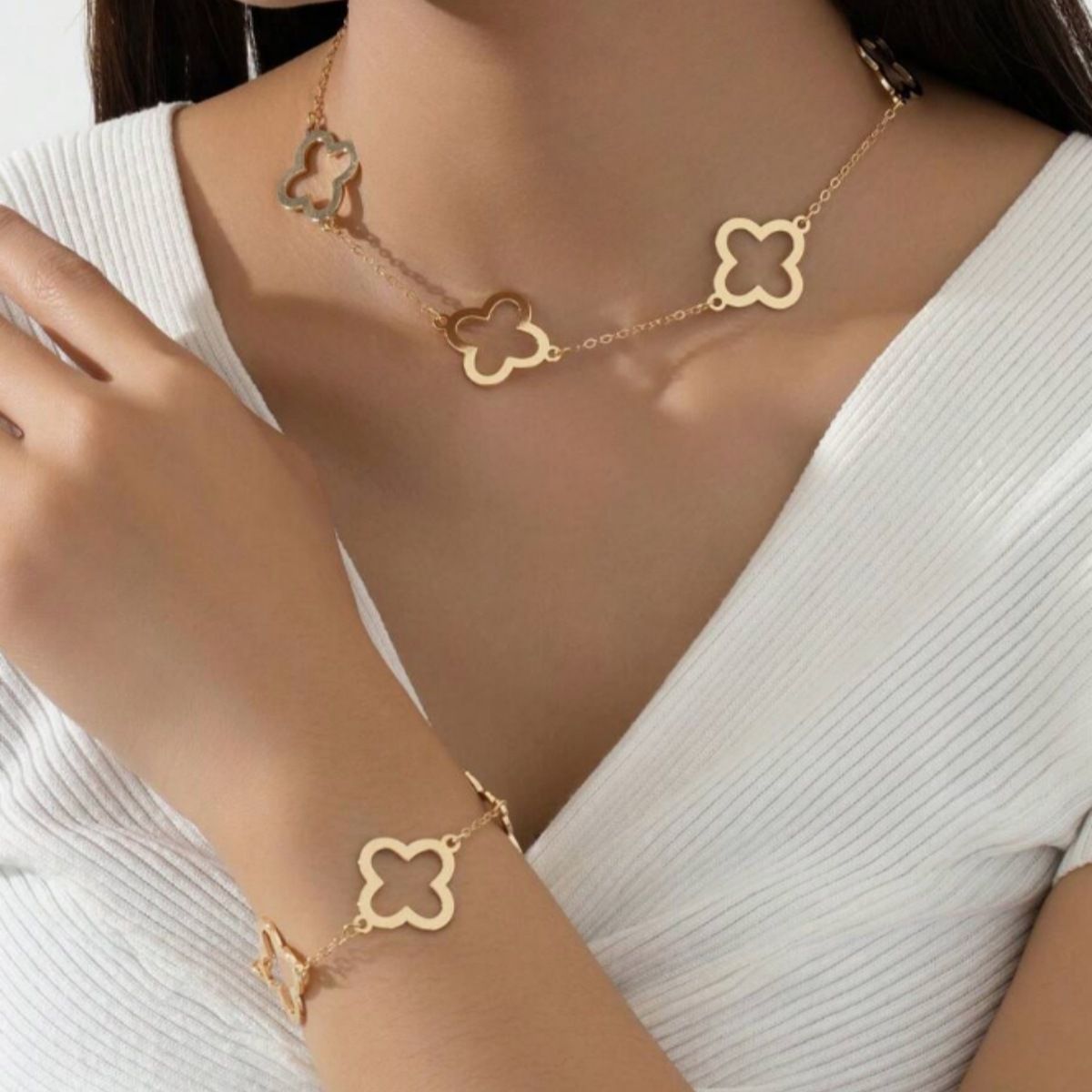 Beauty Flower steel Necklace suit