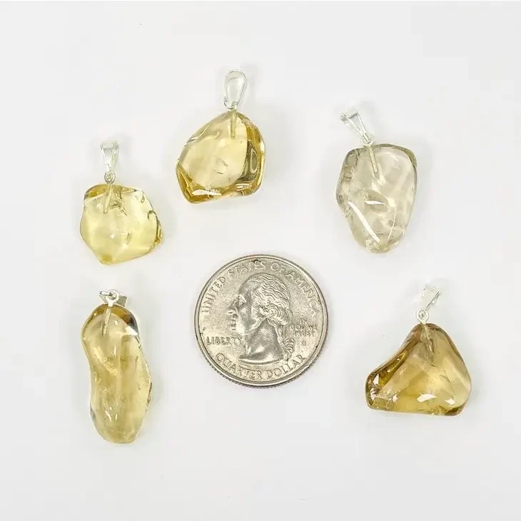 Natural Citrine Tumbled Stone with a Silver tone Bail