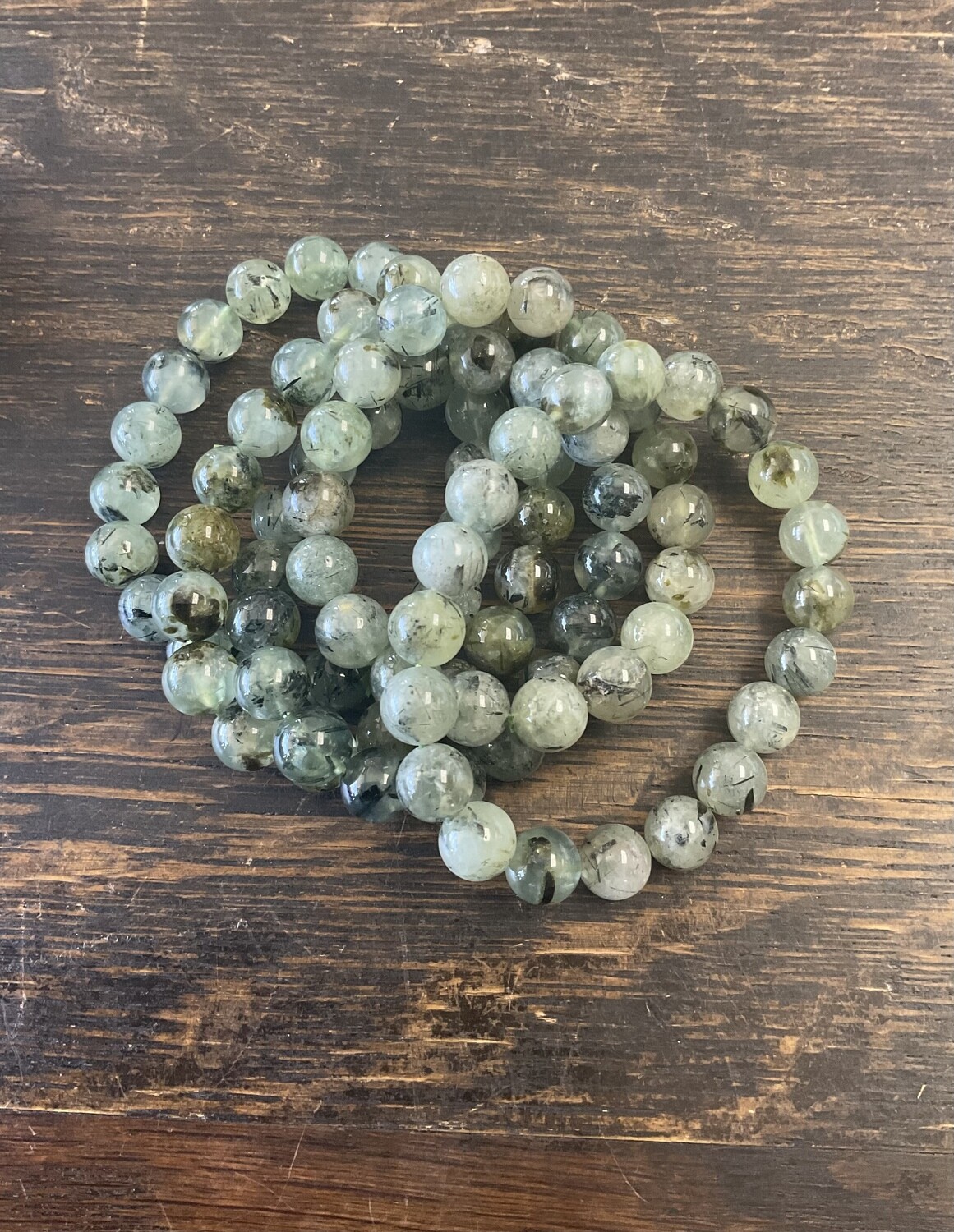 Green Prehnite W Tourmaline 10mm