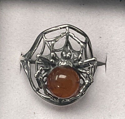 Cherry Amber Sterling Silver Spider Adjustable Ring