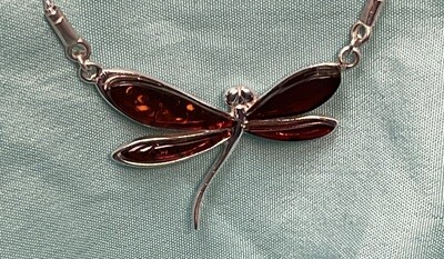 Cherry Amber Sterling Silver Dragonfly