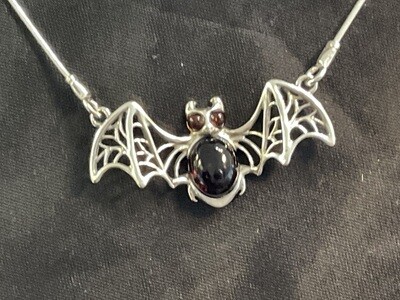 Bat Cherry Amber Silver Necklace