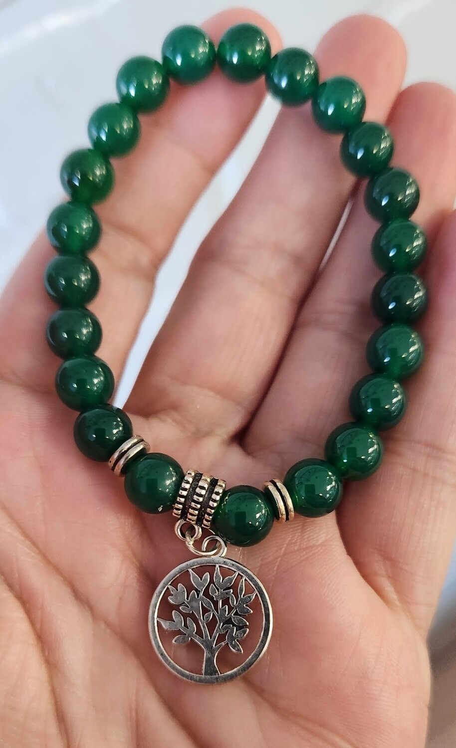 Green Jade Tree of Life Bracelet, Green Jade Bracelet
