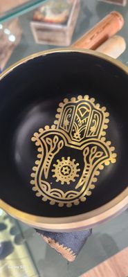 Black Hand of Hamsa Tibetan Singing Bowl 