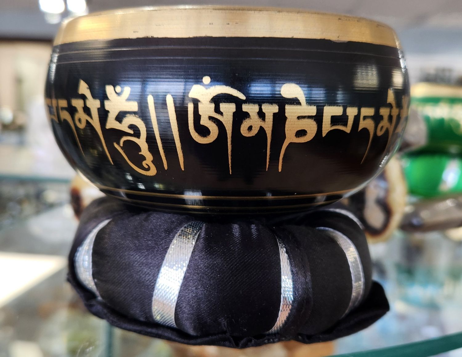 Black Tibetan Singing Bowl Cushion and Stick