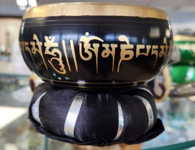 Black Tibetan Singing Bowl Cushion and Stick