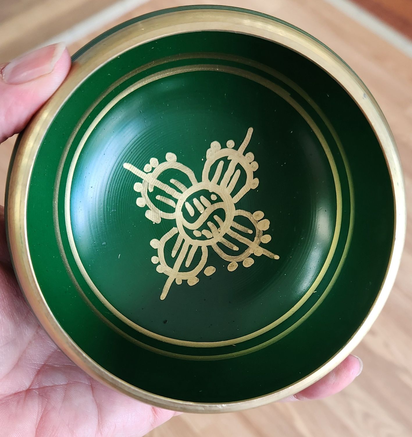 Green Flower Tibetan Singing Bowl Cushion and Stick