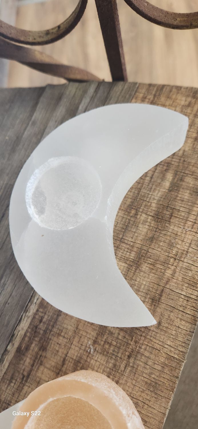 Satin Spar Moon sphere holder 