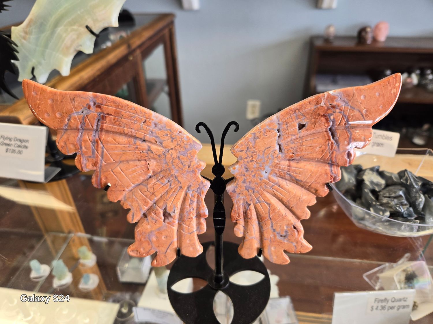 Pink Agate Butterfly w Stand 